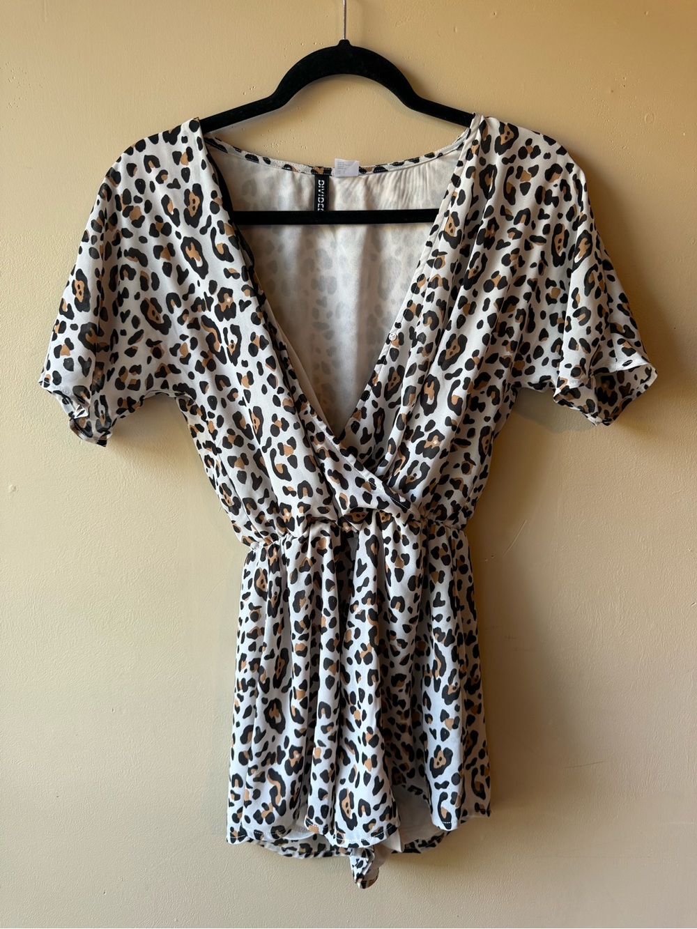 Divided Leopard Print Romper in White, Black & Brown